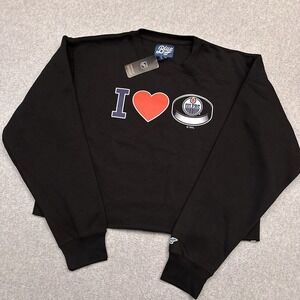 NEW NHL Edmonton Oilers Cropped Crewneck Sweatshirt Heart Womens Medium Blue 84